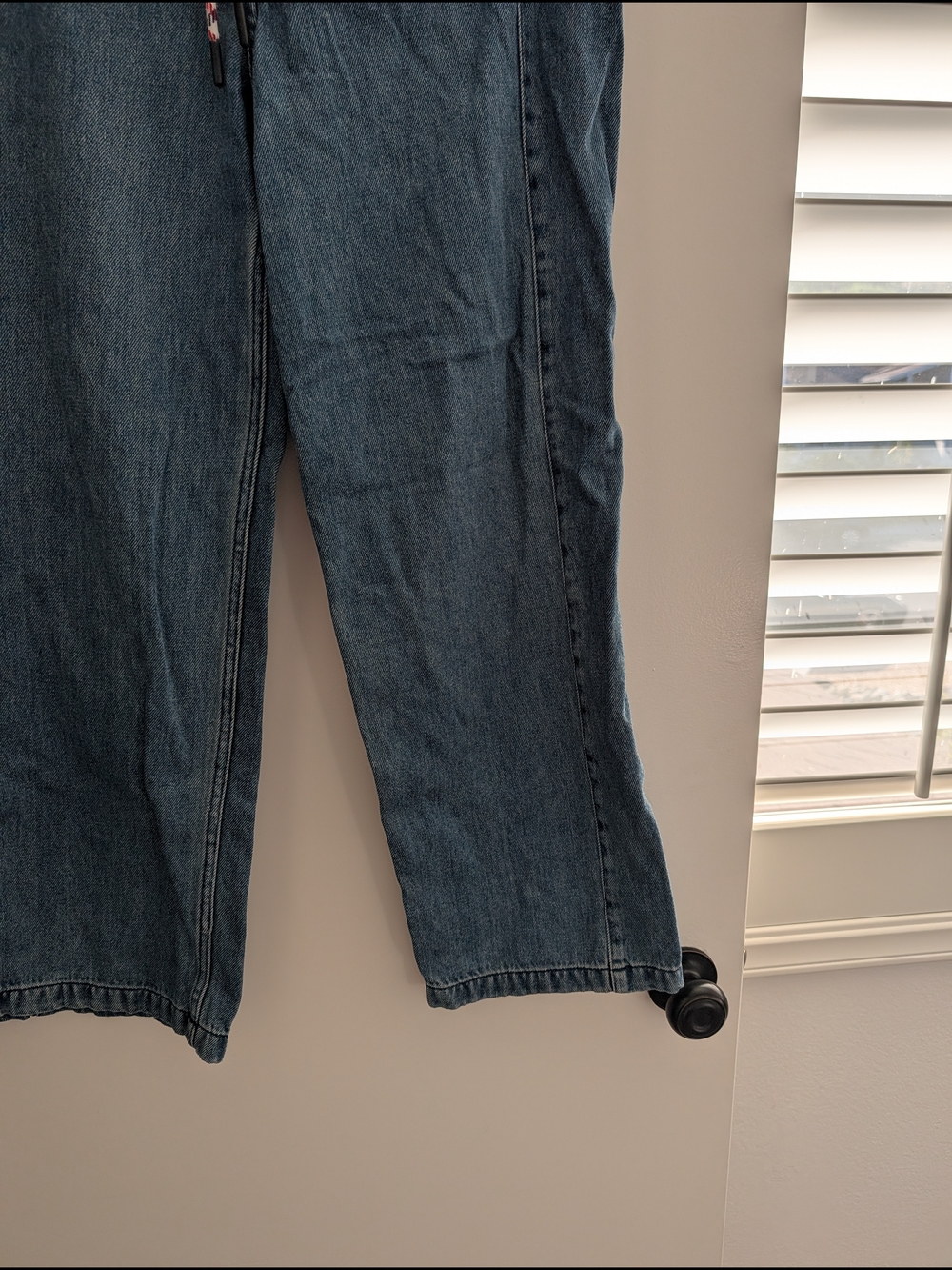 Pilcro Women's Blue Denim Straight Leg Jeans with Drawstring - Picture 12 of 15